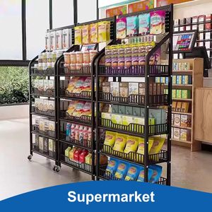 Nhà máy bền 4 gói Gondola kệ kim loại thị trường hiển thị đứng với hocks và bánh xe - Product Image 6