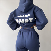 Personalizado Puff estampado Y2K Sudadera con capucha otoño mujeres señoras dos piezas de pantalón Jogger conjunto sudor bolsillo Crop Sweatsuit 2 piezas pantalones conjuntos