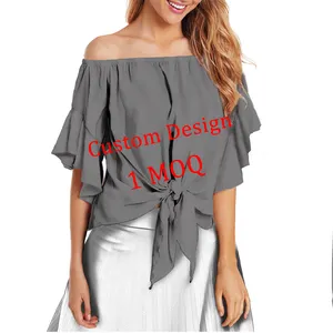 Benutzer definiert Ihr Bild Design Damen Off Shoulder Tops Großhandel Sexy Fashion Weiß Hochwertige Chiffon Bluse Bandage Top
