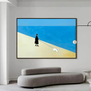 <span class=keywords><strong>Stampa</strong></span> <span class=keywords><strong>su</strong></span> Tela Minimalista 'The Companion' <span class=keywords><strong>con</strong></span> Cornice in Legno, Arte Murale Moderna, Decorazione d'Interni, Stile Pittura a Olio di Paesaggio Marino - Product Image 3