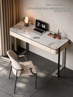 Meuble de chambre à coucher simple et moderne en bois de pin, coiffeuse avec miroir LED éclairé, plateau en marbre, tiroirs et pieds en acier inoxydable argenté