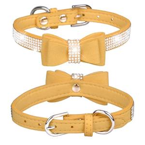HY <span class=keywords><strong>2026</strong></span> Produk Terbaru Perlengkapan Hewan Peliharaan Kalung Kucing dan Anjing Berhias Berlian Imitasi dengan Dasi Kupu-kupu Motif Polos Kulit  Kalung Anjing Grosir - Product Image 3