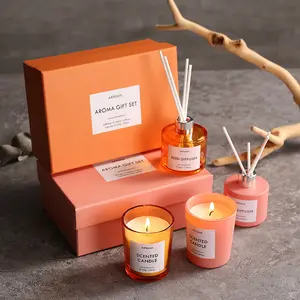 Set regalo di candele profumate di cera di soia 2024 personalizzato con Logo personalizzato Set di candele profumate con scatola di cristallo di lusso candele profumate