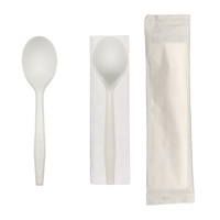 Ensemble de couverts jetables compostables CPLA de qualité alimentaire, personnalisables, série premium (cuillère, fourchette, couteau)