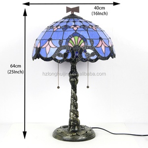Lampe de table Tiffany LongHuiJing 16 pouces, style baroque violet, verre teinté, lampe de chevet rétro avec base en mosaïque torsadée - Product Image 4