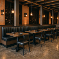 Ron Group Industrie- und Gewerbe-Möbelset Quadratischer Holztisch Leder-Sitzbank Gepolsterter Stuhl Restaurant-Sitzbank