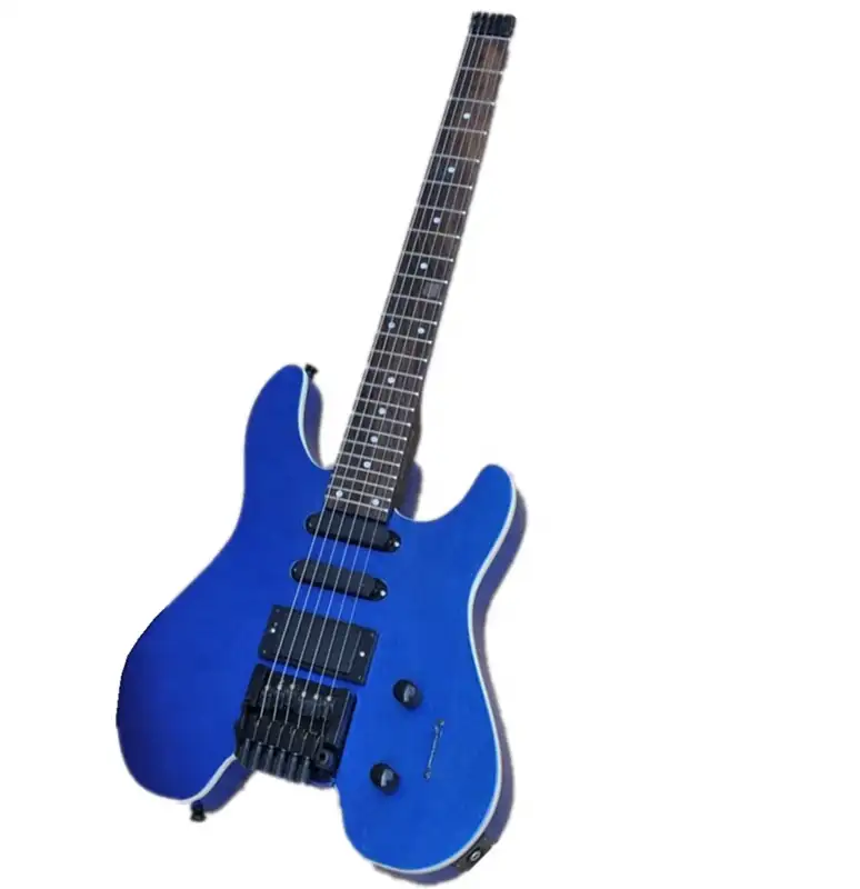 Huiyuanヘッドレスギターブルーボディエレキギター、24フレット、ギターベースヘッドレス