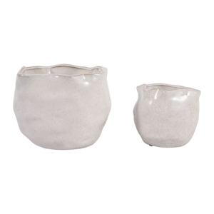 Vasi in ceramica con bordo ondulato rotondo per piante da interno ed esterno, set di due vasi decorativi da giardino - Product Image 4