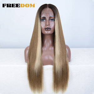 Perruques synthétiques à dentelle frontale FREEDOM pour femmes, 30 pouces, lisses, 13x7, dentelle marron clair pour perruque brune, raie libre - Product Image 5