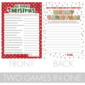 Jeu de mots Anagramme de Noël et de joyeux Noël Imprimé double face Cartes de jeux de fête de Noël - Product Image 4