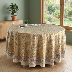 Handmade Modern Floral <b>Round</b> Dining <b>Tablecloth</b> 100% Cotton 100D/48F Washable Customizable Home Party Decor in - Product Image 2