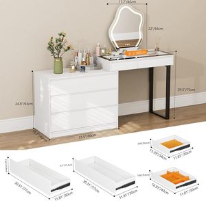 Tables de maquillage avec plateau en verre, miroir en forme de nuage et station de charge, directement de l'usine SENYU, avec éclairage LED - Product Image 3