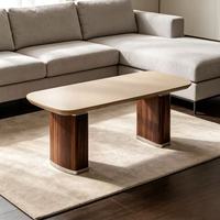 Moderner Luxus Rechteckiger Couchtisch Hochglanz-Tischplatte Massivholzbeine Metall-Akzent Wohnzimmer Mitteltisch Wohnmöbel