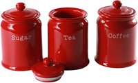 Ensemble de boîtes en céramique rouge Récipients de stockage des aliments Thé en céramique Café et Sucre Grands pots de stockage Céramique Rouge Lot de 3