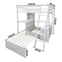 Lit superposé en bois massif pour enfants avec garde-corps et rangement moderne, double, pour enfants