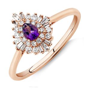 18K Rose <b>Gold</b> Plated 925 Sterling Silver Pear Cut Amethyst Engagement <b>Ring</b> with Double Halo Trendy Design for Wedding & Party - Product Image 3
