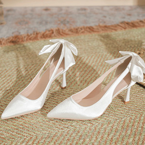 Zapatos de Tacón Alto para Mujer, Impermeables, con Plataforma, Punta Puntiaguda, Boca Poco Profunda, Bordados con Perlas, de Satén, con Correa en el Tobillo, para Verano y Otoño - Product Image 3