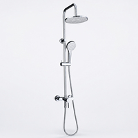 Ensemble de douche pluie rond chromé poli de luxe avec mitigeur en laiton, fixation murale, douchette à main et barre coulissante, design contemporain