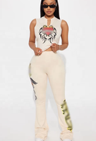 B9023 - Nouvelle tenue estivale tendance pour femmes, haut court imprimé sans manches et pantalon décontracté, ensemble deux pièces