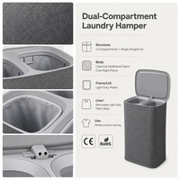 Panier à linge pliable en plastique à 2 compartiments avec couvercle, organiseur de vêtements pour la maison et la salle de bain
