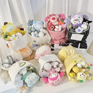 Dia dos namorados presente morango urso buquê brinquedo de pelúcia buquê flor para o amor Valentine flor recheado animal pelúcia boneca