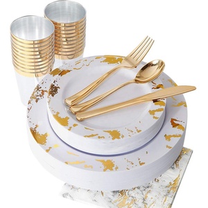 175pcs Good Quality Gold Disposable Plastic Set Dinnerware