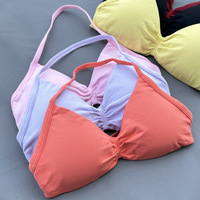 Petit soutien-gorge haut en nylon mat bleu clair dos nu soutien-gorge à bretelles sans couture barre de fitness petit soutien-gorge de yoga