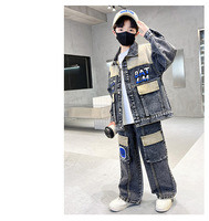 Jongens 4-15 jaar oud winterpak met denimprint, casual stijl kinderkledingsets