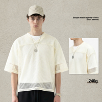 T-shirt Homme Personnalisé Col V Coupe Boxy en Maille Unie pour l'Été, Impression DTG et Sérigraphie de Logo, Vente en Gros