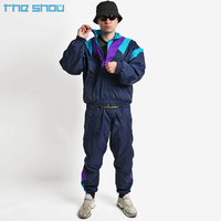 Zipper Soft Shell Survêtement 2 Pièces Ensemble Hommes Avec Passepoil Poignets Élastiques Nylon Coupe-Vent 90s Vintage Survêtement Ensemble pour Hommes