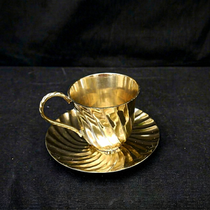 Handcrafted Brass <b>Cup</b> and <b>Saucer</b> with Unique Artisan Patterns and Lustrous Golden Tone for Home and Restaurant Use - Product Image 1