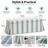 Housse de banc d'extérieur durable et résistante, motif jupe élégante, ajustement sécurisé, style polyvalent, rayures bleu-gris, pour jardin et patio