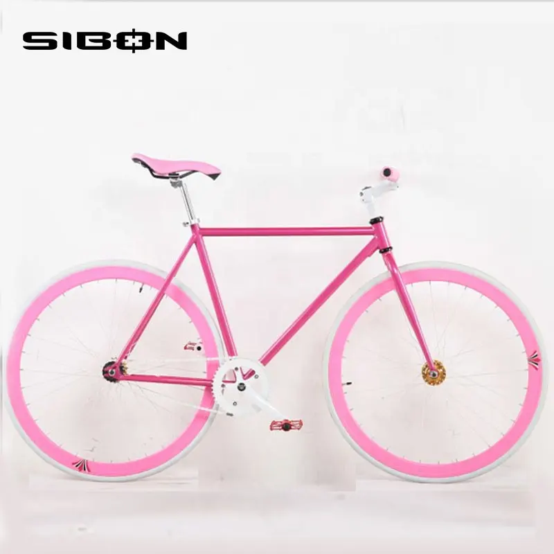 SIBON B0220102 700c pink aluminium alloy frame pedal and bearing fixed hub rubber color tire lady women fixie bike fixed gear