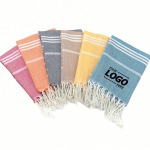 Serviette de plage à pompons surdimensionnée en coton mélangé rayé – Serviette de bain portable avec option de broderie personnalisée et logo promotionnel - Product Image 1