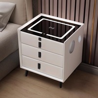 Table de Chevet Hospitalière en MDF avec Miroir, Audio Bluetooth, Recharge Sans Fil, USB, Lumière Tricolore et Verrouillage par Empreinte Digitale – Vente en Gros