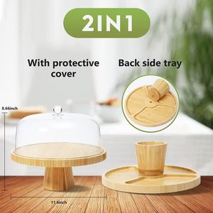 Wooden <b>Cake</b> <b>Stand</b> With Glass Dome <b>12</b> <b>Inch</b> Round Dessert Display Tray For Wedding Party Serving - Product Image 2