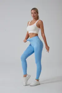מכנסי יוגה לנשים בגזרה גבוהה חותלות ללא תפרים צבועות עם גודל מבוגר בדגם מוצק מתיחה צמודה בתחת