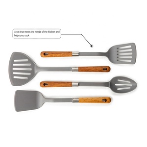 Mango de madera para el hogar y la cocina, 8 Uds., herramientas de cocina antiadherentes grises, juego de utensilios de nailon - Product Image 6