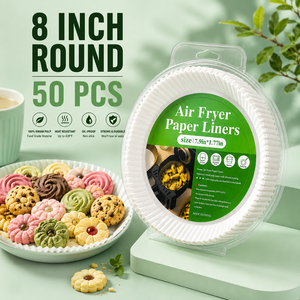 Fogli di Carta da Forno Rotondi Monouso Ecologici Resistenti al Calore a Doppio Lato da 8 Pollici per Friggitrice ad Aria, 50 Pezzi, Bianchi, Antiaderenti - Product Image 1