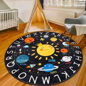 Alfombra de Juego Infantil con Diseño de Alfabeto Circular, Lavable, Antideslizante, Alfombra Educativa del Sistema Solar para Niños - Product Image 1