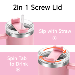 Customized Design Stainless Steel Travel Thermal <b>Coffee</b> Mug 40oz Leak-Proof No Sweat Insulated Tumbler Comfortable Handle Straw - Product Image 4