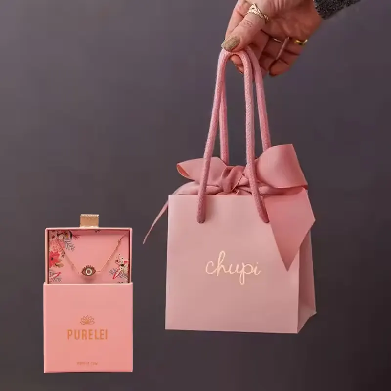 Impresión personalizada de lujo para compras de bodas, ropa de Perfume, bolsa de embalaje de joyería, bolsa de regalo de papel pequeña con su propio logotipo