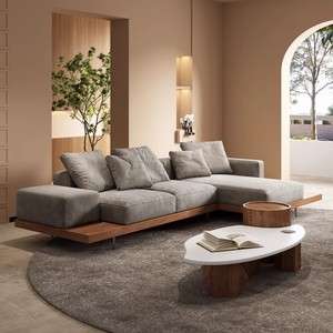 Sofá de Lujo Estilo Japonés Wabi-Sabi para Sala de Estar, Madera Sólida con Diseño de Combinación Simple para Casa de Huéspedes y Villa, Decoración en Tela - Product Image 4