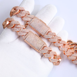 FealuxLuxury Collier Chaîne Maille Cubaine <span class=keywords><strong>Miami</strong></span> 15mm Largeur 4 Rangs Sertie <span class=keywords><strong>de</strong></span> Pierres CZ Plaqué Or Rose Bijoux Hip Hop - Product Image 2