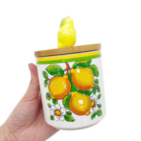 Série Adorable Citron Orange : Contenants de Cuisine en Céramique Personnalisables avec Couvercles en Bois Amovibles et Hermétiques – Durables et Écologiques