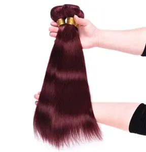 Wholesale red wine color 99j bone straight human hair bundles raw virgin Brazilian human hair bundle extensions hair vendors
