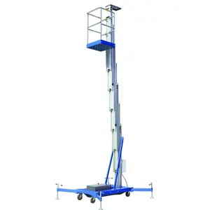 Meja angkat listrik 10meter, platform kerja udara tiang tunggal pengangkat aluminium Aloi vertikal seluler 4-18M