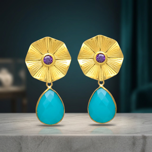 Pendientes Étnicos de Latón Chapado en Oro, Hechos a Mano, con Aleación de Metales Preciosos y Piedras Preciosas, para Compromiso - Product Image 3