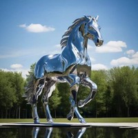 Sculpture de cheval personnalisée en acier inoxydable, finition cuivre coulé effet bronze, surface miroir, abstraite, grande taille, en métal