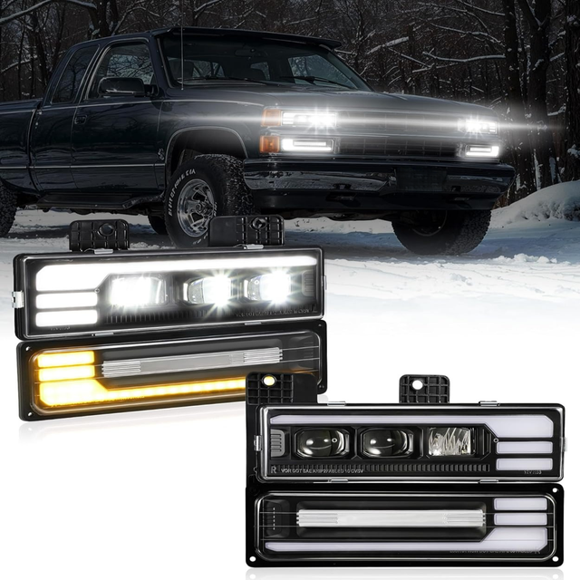 LED Headlights Assembly with DRL Sequential Turn Signal Replacement for OBS Truck Silverado C/K 1500/2500/3500 88-98 6500k IP67